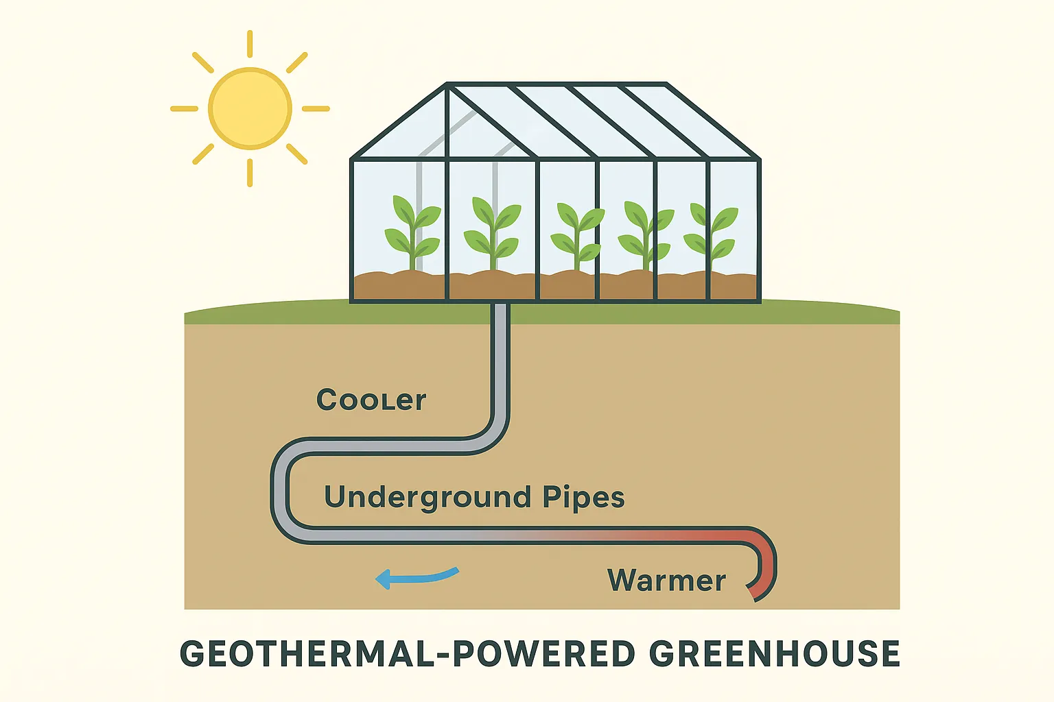 Geothermal greenhouse with underground heating system.