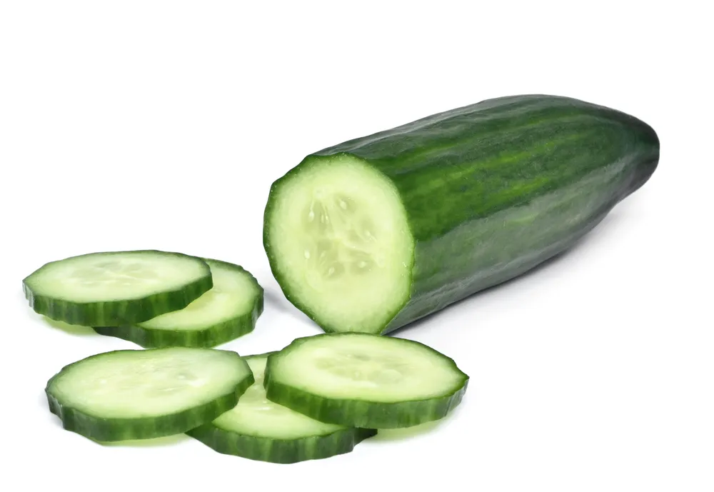 Sliced cucumber on white background.